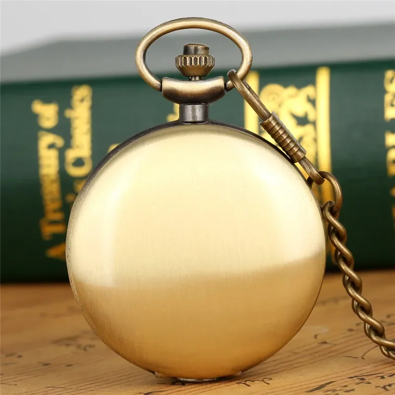 Retro Smooth Full Hunter Case Men Women Pendant Quartz Pocket Watch Fob Click Chain Arabic Number Display Timepiece Gift