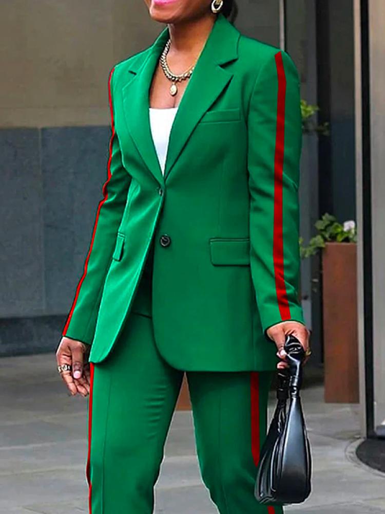 Side-striped Loose Fit Blazer for Urban Women New Notched Collar LongSleevesSuit Jacket for Office Ladiesconjuntos de pantalones