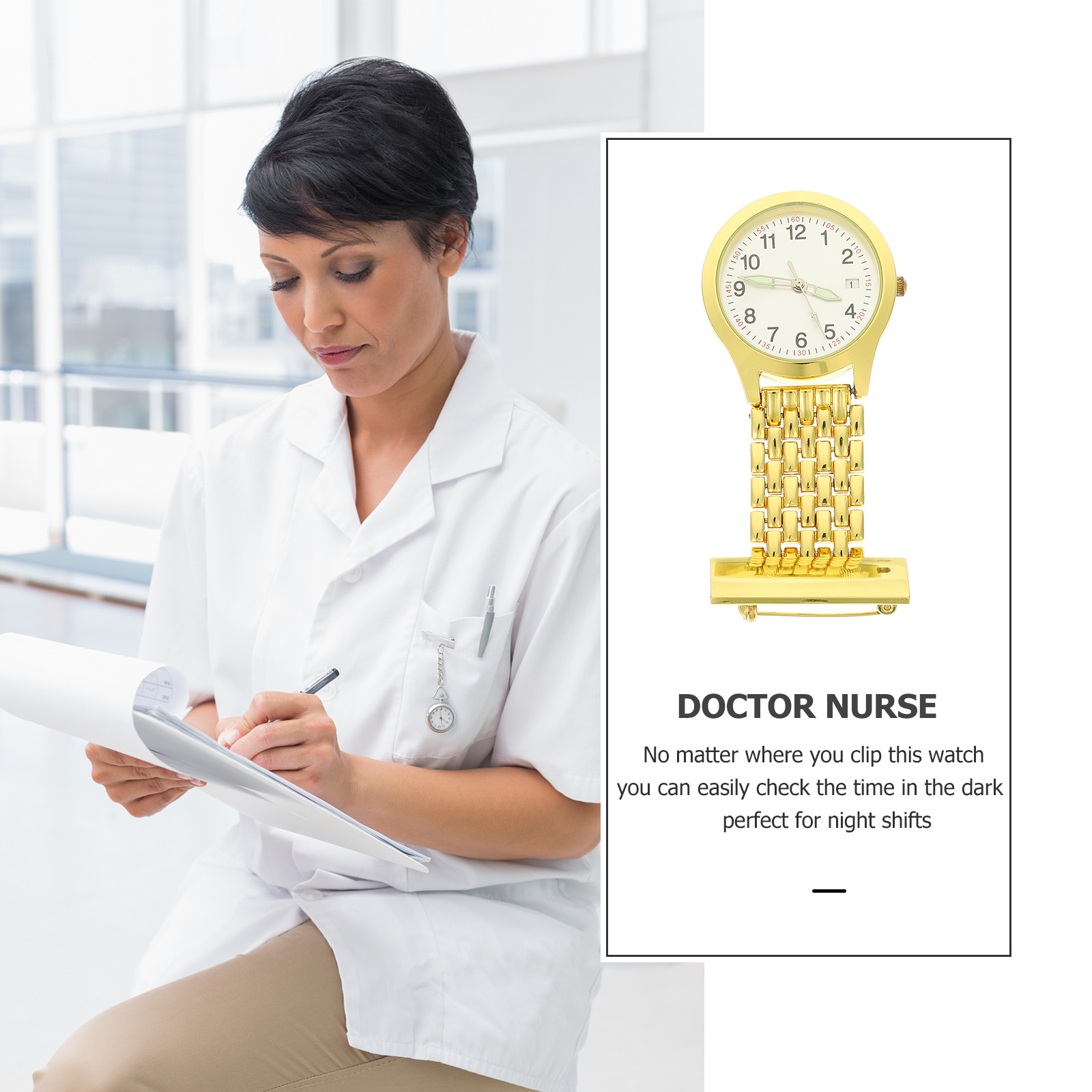 1pc Premium Nurse Pocket Watch Durable Hanging Clip-On Watch Luminous Dial Easy Retract For Nurses Doctors Gift