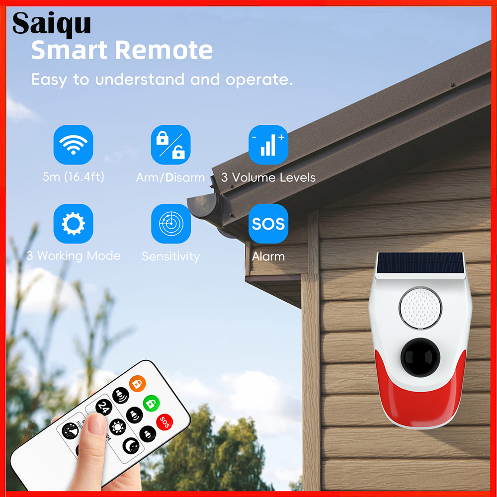 Smart Life Home Alarm Pir Sensor Solar Powered Detector 120dB Alarm Outdoor Waterproof Strobe Siren Detector Sensor