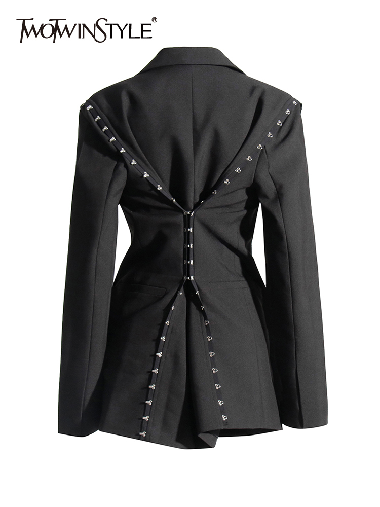 TWOTWINSTYLE Minimalist Blazers For Women Notched Collar Long Sleeve Tunic Temperament Blazer Female Fashion Style Clothing New