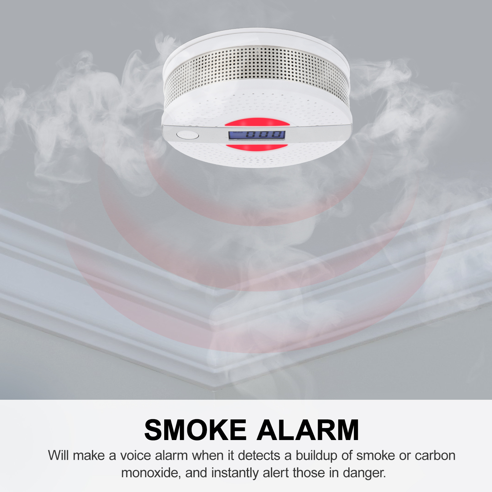 Smart Carbon Monoxide Home Burning Sensor Fast Compact Design High Decibel Sound