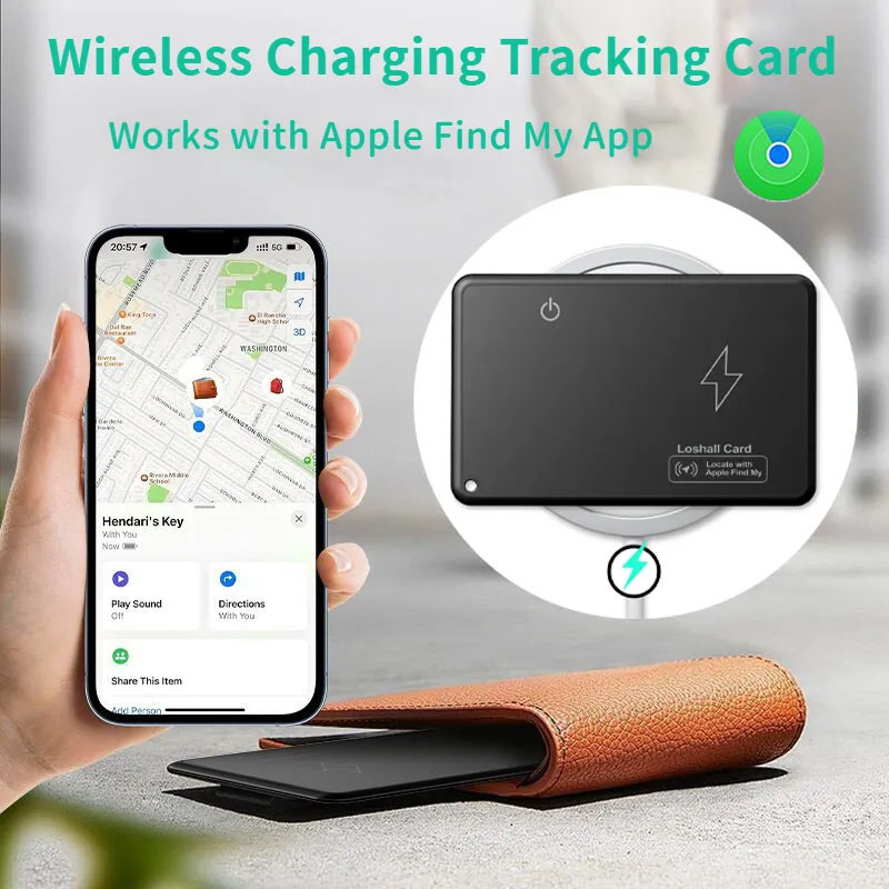 Wireless Charging Tracking Card Mini Smart Wallet Finder Waterproof GPS Locator Works with Apple Find My App Blootooth Tracker