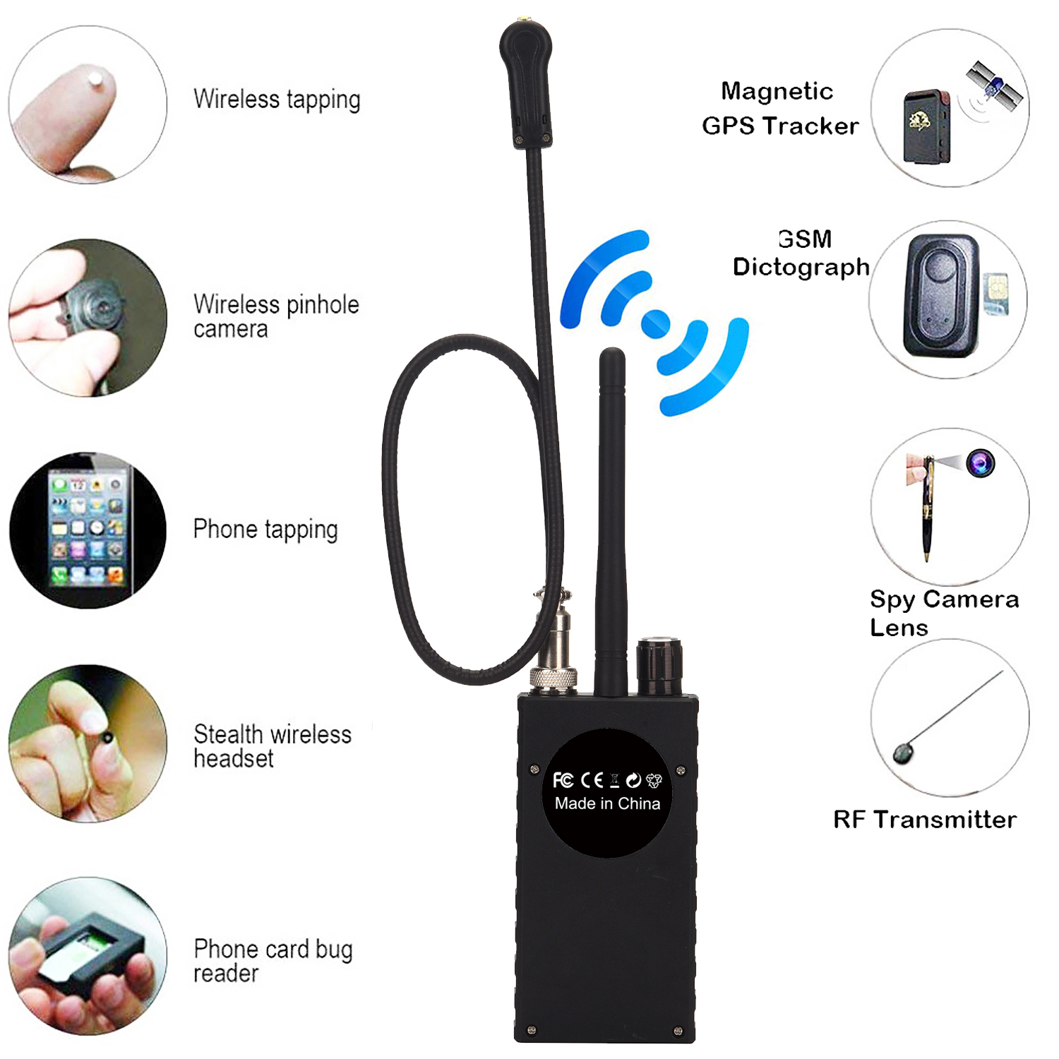 Wireless GPS Tracker Locator Detectors Strong Magnetic Detect Anti-spy Anti Candid Camera GSM Audio Bug Finder RF Signal Scanner