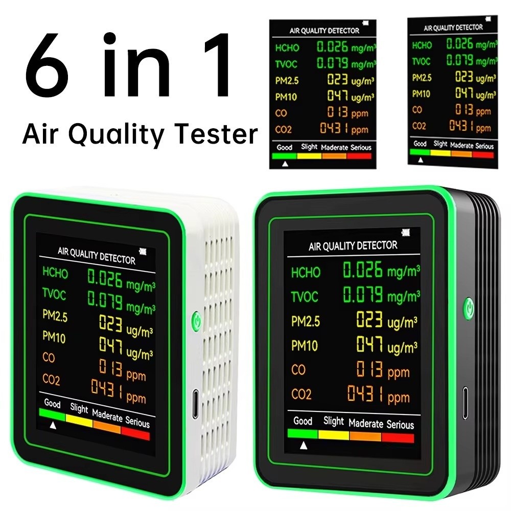 6 in 1 Air Quality Monitor Intelligent High Sensitivity Carbon Dioxide Detector Automatic Display Large Screen TVOC CO2 Sensor