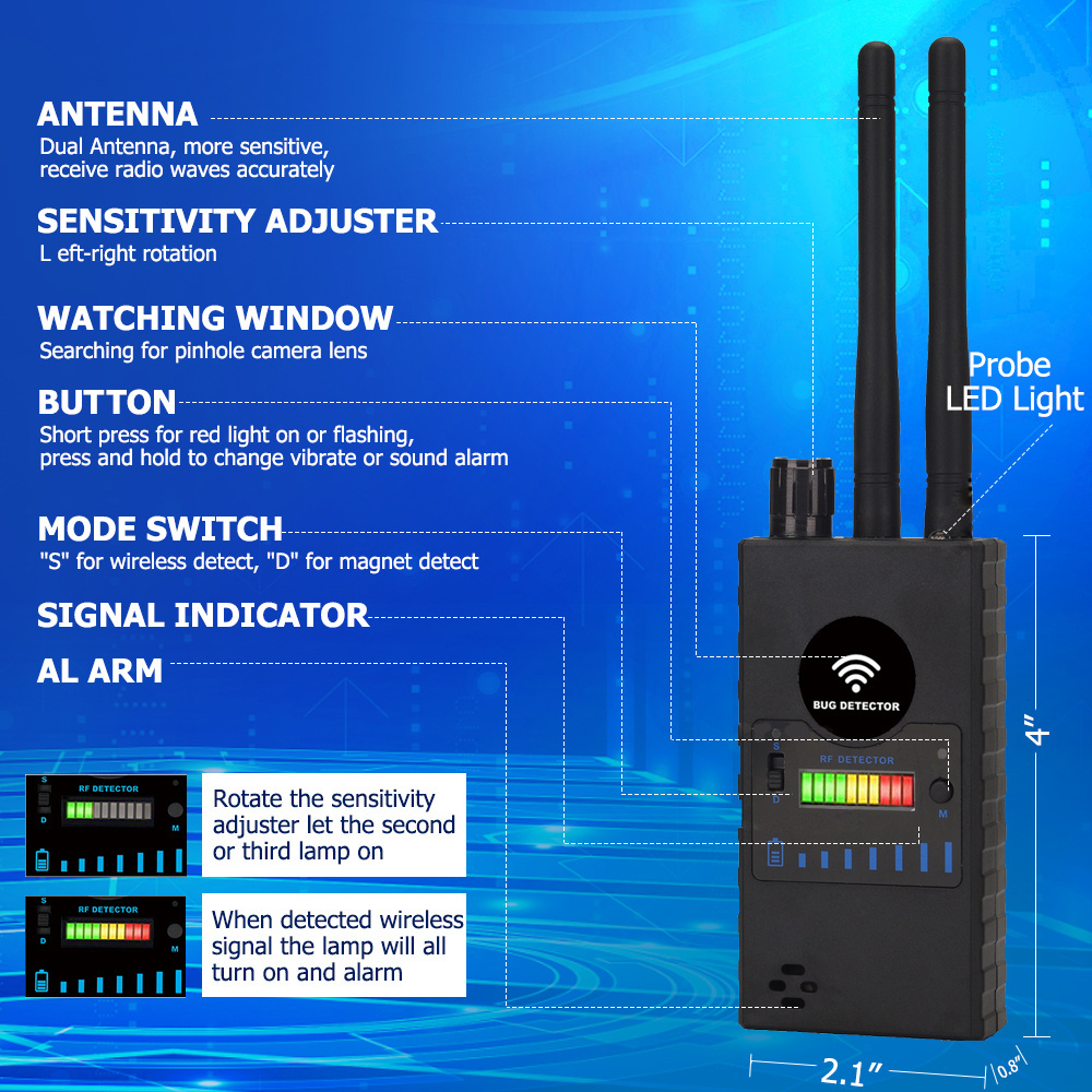 Wireless RF Signal Hidden Camera Detects Bug Wifi GPS Audio GSM Tracker Detect Spy-Camera Anti Candid Finder Device Scanner G529