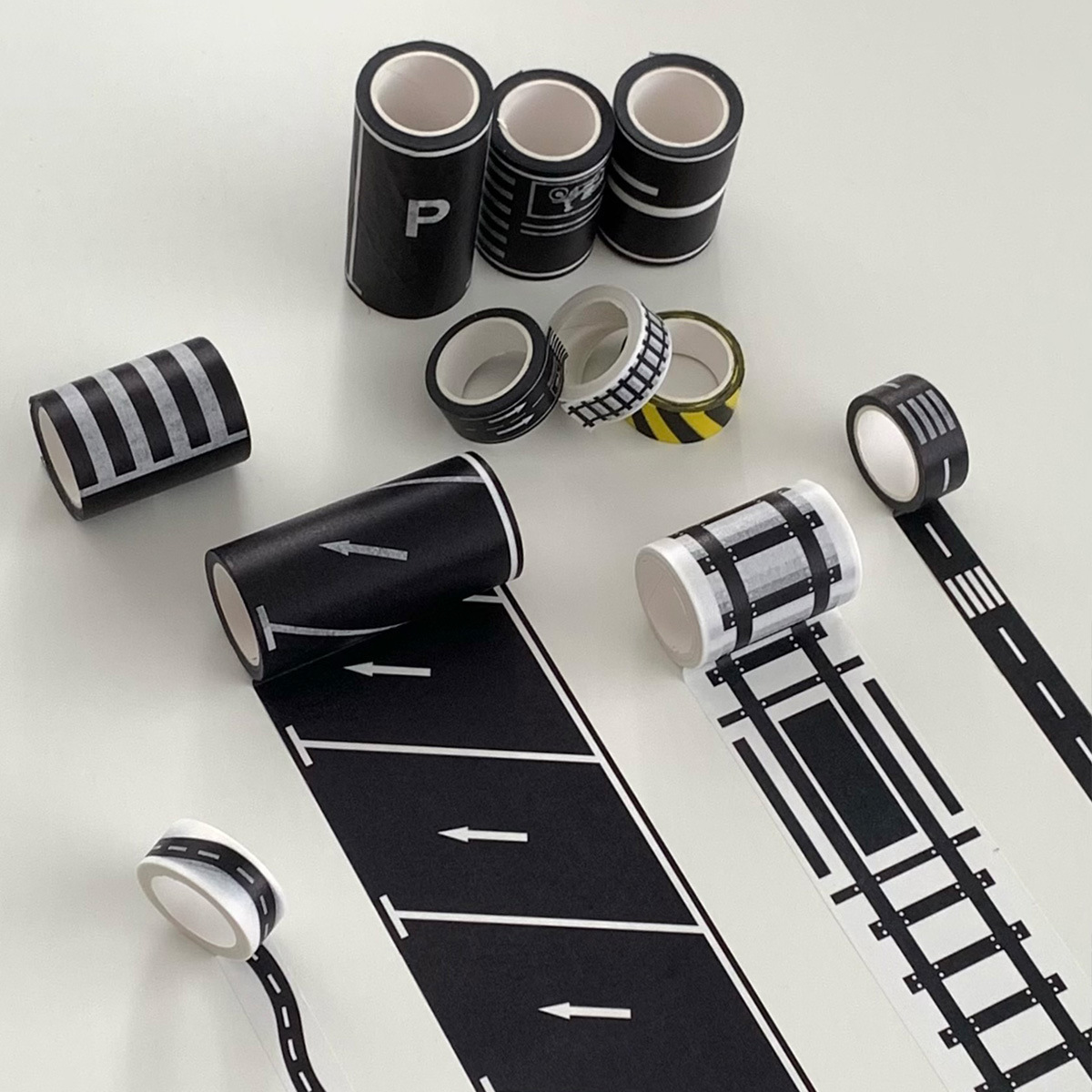 DIY Road Rail Transit Railway Highway Paper Tape Car Train Curve Self Adhesive Stickers