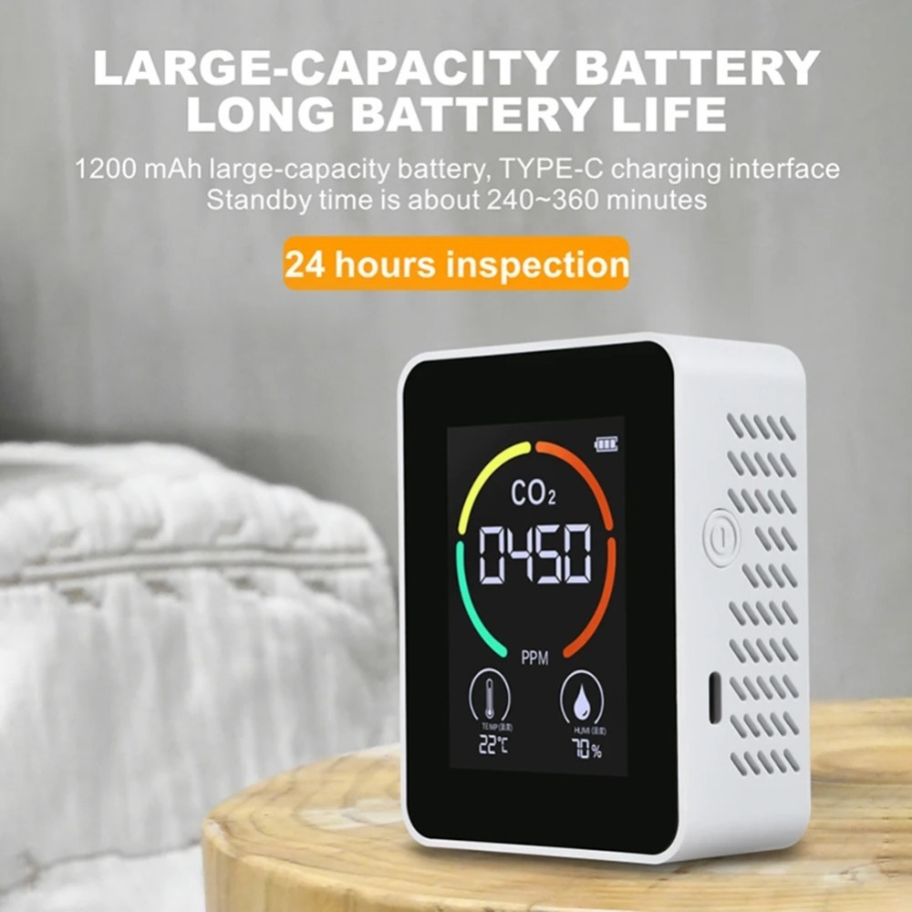 3 in 1 Air Quality Detector Real-Time Monitoring 400-5000PPM CO2 Meter Smart LCD Display TVOC Tester Greenhouse Monitoring