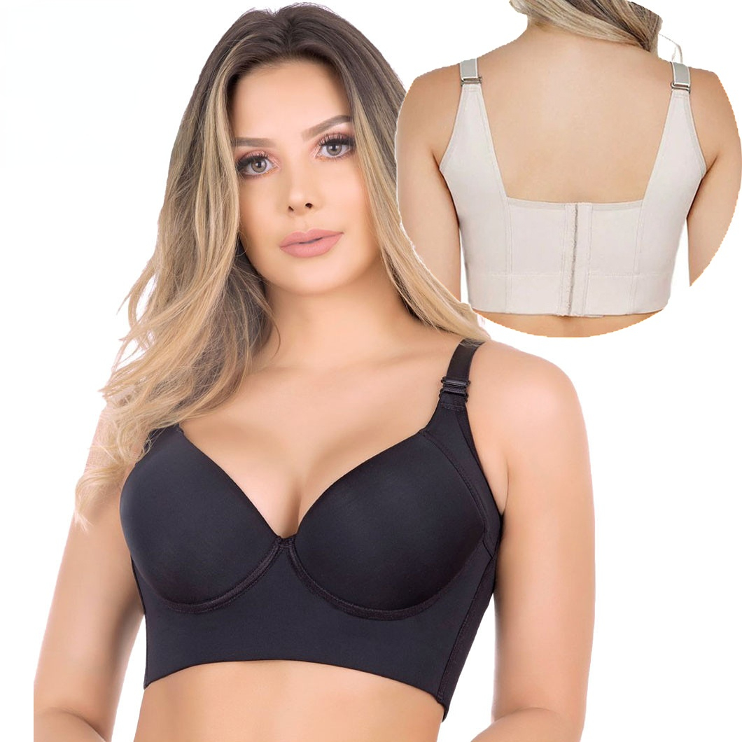 Women's Deep V Cup Hide Back Fat Bra With Shapewear Incorporated Full Coverage Push Up Sculpting Uplift Sports Bras For Women