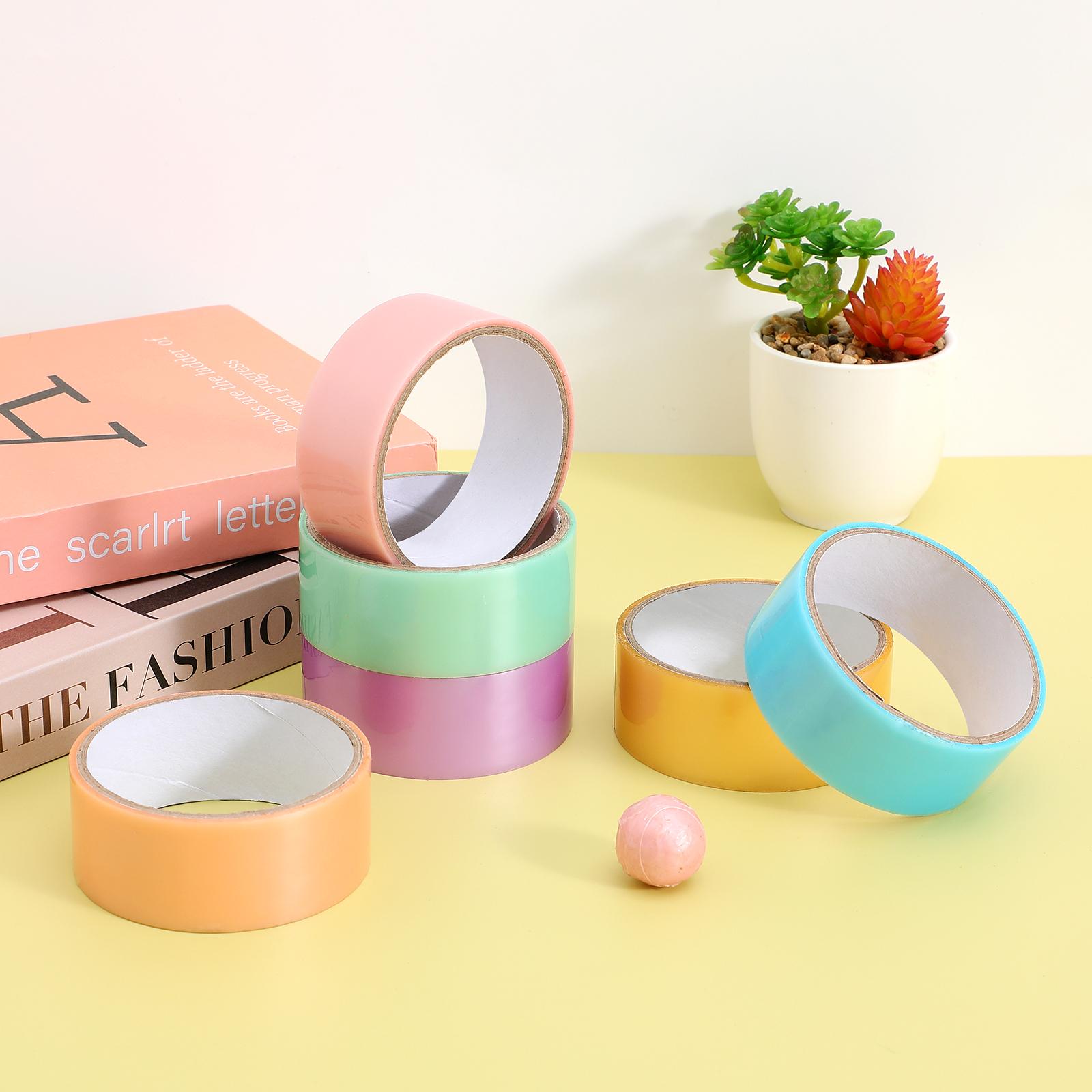 6 Rolls 4.8/3.6cm Stress Reliever Office Large Plastic Sticky Ball Tapes Colored Adhesive Decompression Rolling Diy Funny Toys