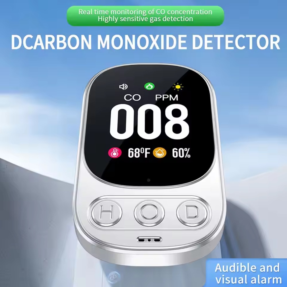 High Sensitivity Carbon Monoxide Detector Real Time Monitoring Portable CO Monoxide Alarm Large Screen