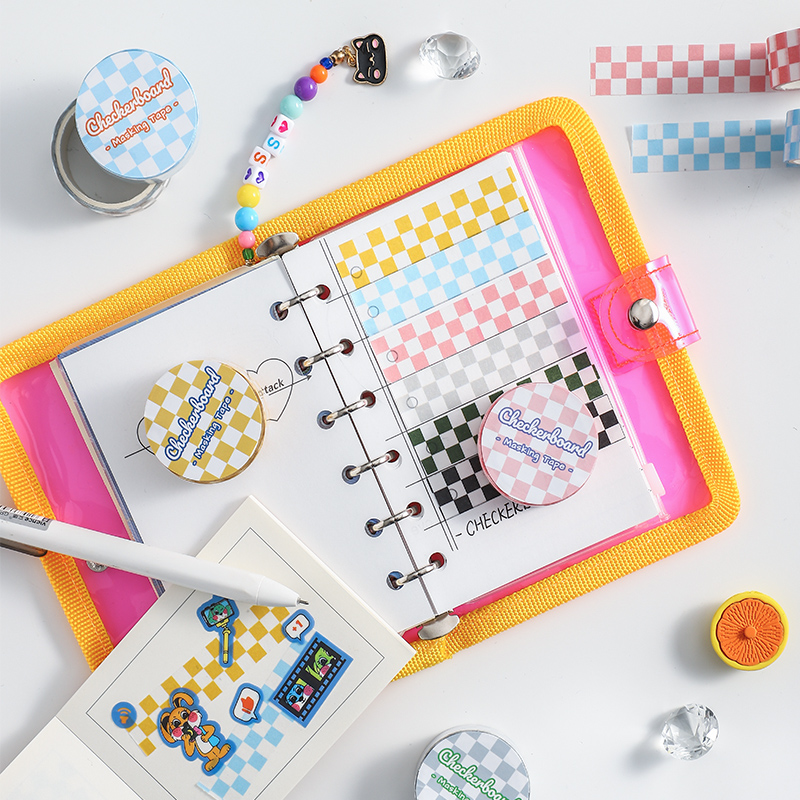 6 styles Checkerboard Masking Tape Multi Color Check Paper Washi Tape School Decoration Stickers for Diary Album Stickers