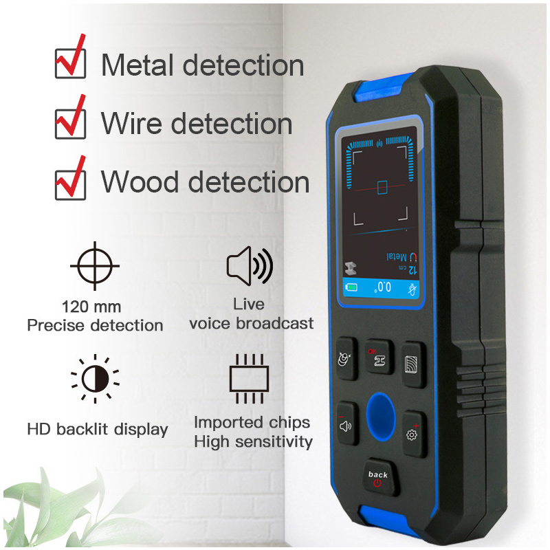 Live Voice Broadcast Multifunctional Wall Detector Metal/Wire/Wood Detection High Sensitivity Sensor HD Large Screen Display