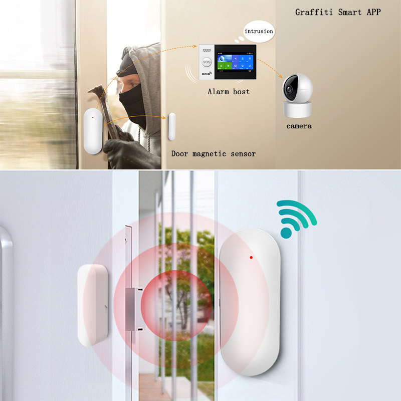 Graffiti Wifi Intelligent Door Magnetic Anti-theft Alarm Home Zigbee Window Anti-demolition Sensor App Push Remote Monitoring