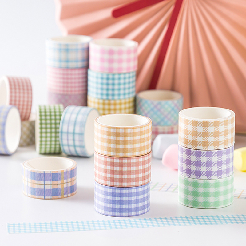 4 Pcs/Set Cute Grid Stripe Washi Tape Kawaii Masking Tape  Decorative Adhesive Tape Sticker Scrapbooking Diary Stationery