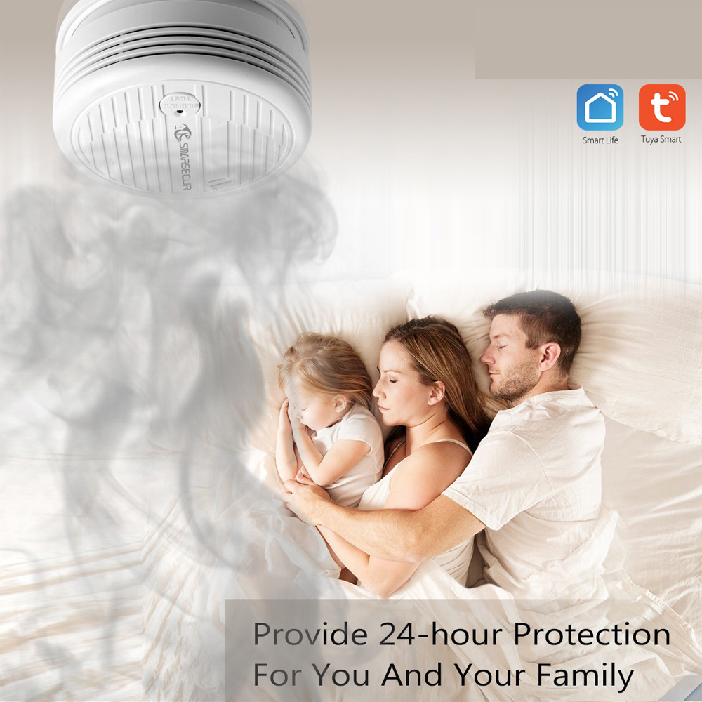 Mobile Phone App Prompt Smart Home Control System Tuya Intelligent Wifi Smoke Detector Fire Sound-light Smoke Alarm