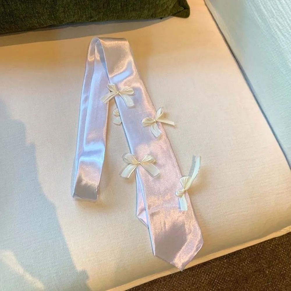 Korean Style Multi-Use Ribbon Bow Tie Lace Thin Satin Long Necktie Choker Y2K Decoration Waist Belt Cloth Accessory