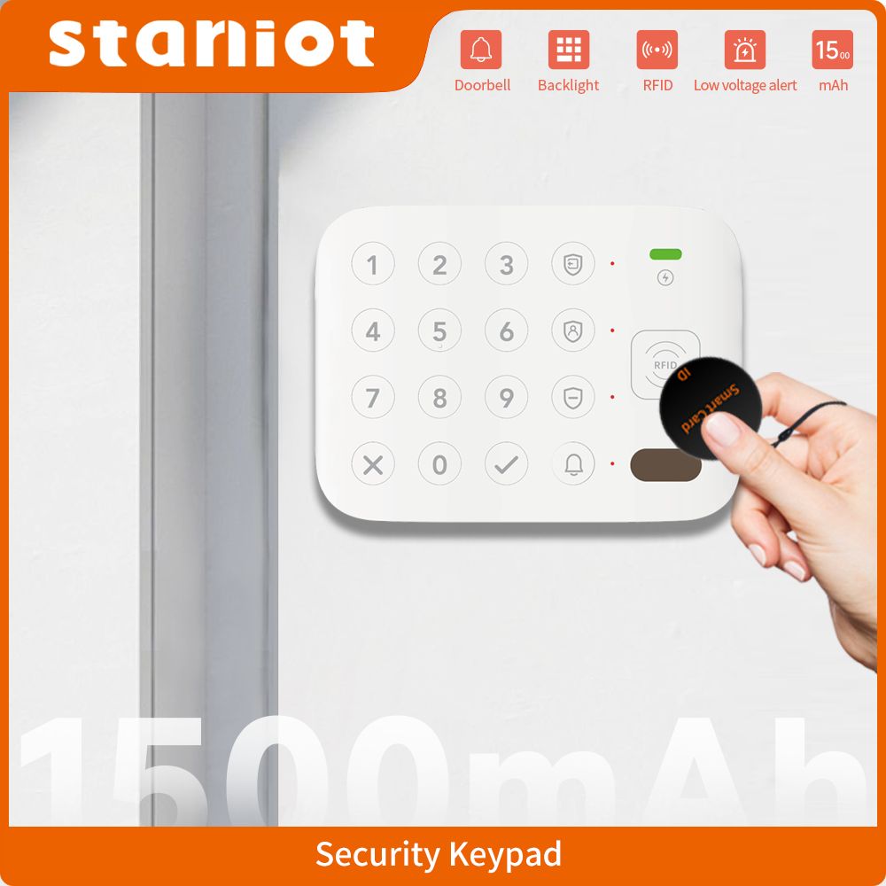 Staniot Wireless Alarm Security Keypad Built-in 1500mAh Battery Anti-dismantling Alarm RFID Tag for Home Security Alarm System