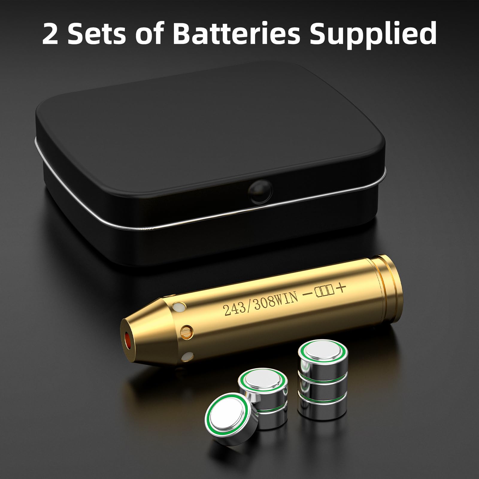 Airsoft Bore Sighter .243 .308 win Bore Chamber Red Laser Boresighter Sturdy Brass Singts Sighting with 6 Extra Batteries