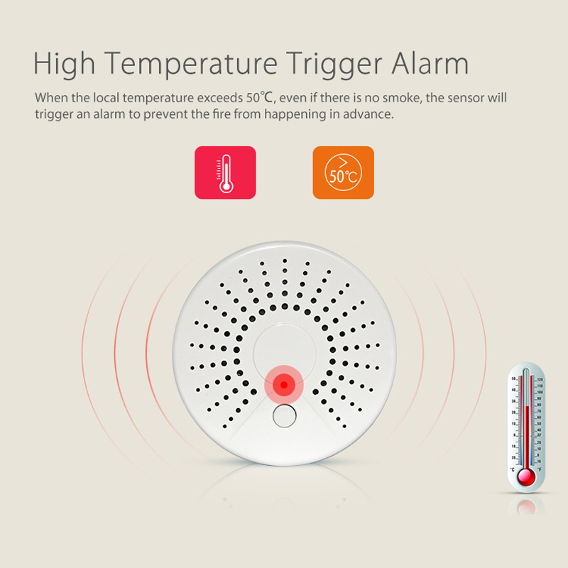 Wireless Fire Detection WiFi Graffiti Smart Home Smoke Detector APP Remote Control Temperature Trigger Alarm Sensor Flashing