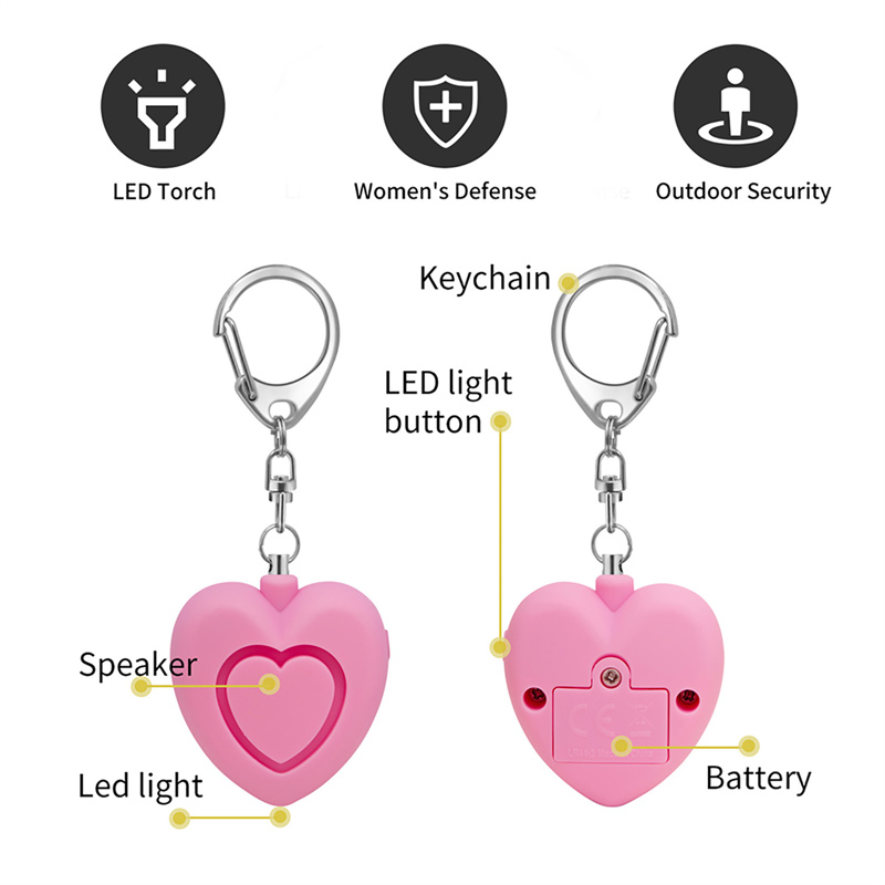 Female Self-defense Magic Weapon Personal Heart-shaped Burglar Alarm 130db High Decibel Children&#039;s Call for Help LED Torch