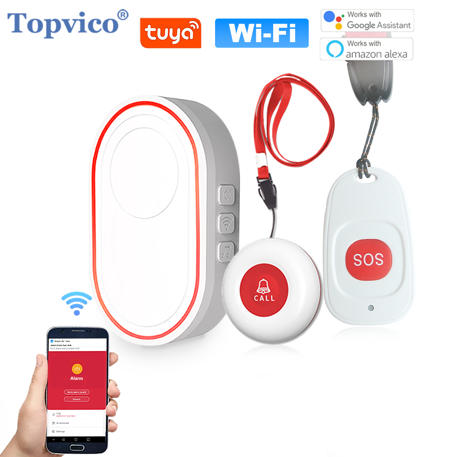 Topvico Wifi Caregiver Pager Smart Call System 2 SOS Panic Button For The Elderly Calling Alert  Help TUYA APP