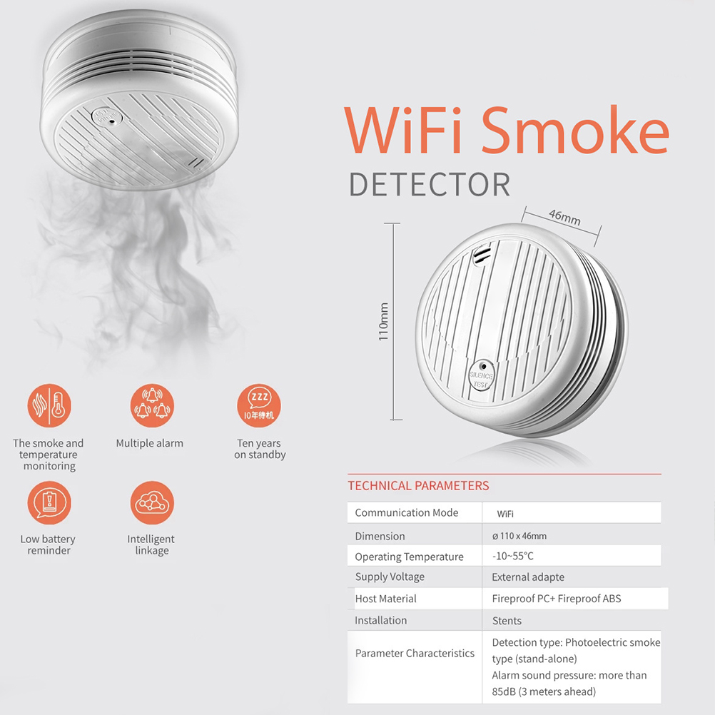 Smoke Sensor Leak Tester Sound and Light Home Security Alarm White