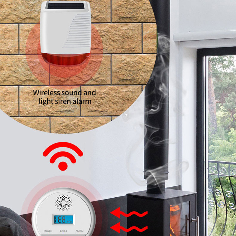 Carbon Monoxide Toxic Gas Detection Wireless 433MHz CO Alarm Poisoning Prevention Detector Sound and Light Siren LCD Display