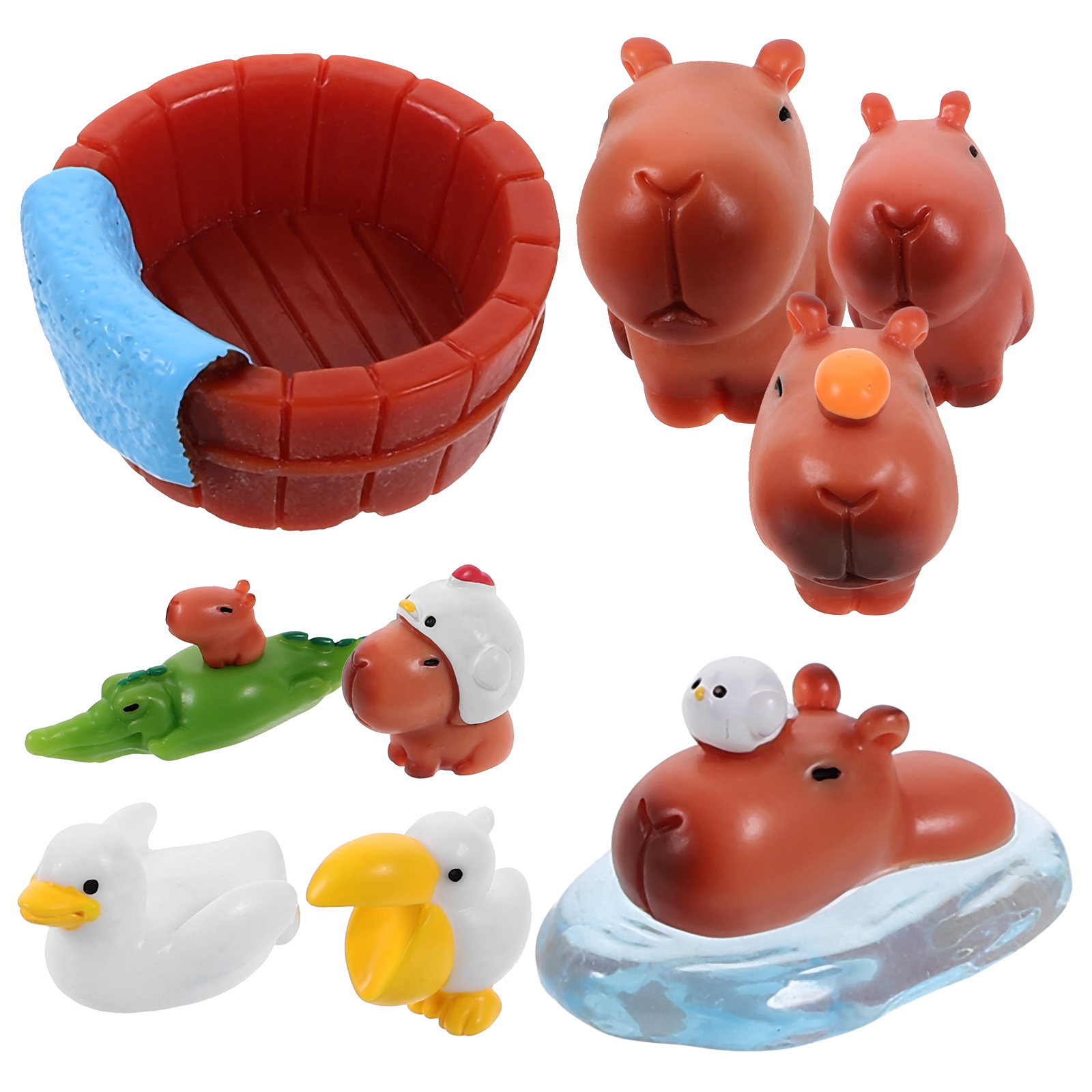 10 Pcs Micro Landscape Capybara Mini Animal Statue Decoration The Adorable Small Figurine Duck Ornament Desktop Model Figure