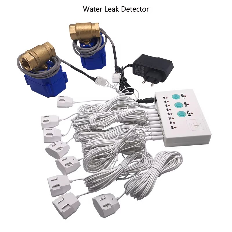 Water Leakage Alarm Detector( 8pcs Sensor Cables )  With DN15/DN20/DN25 Flood Pipe Leak Detection Home Smart Security System