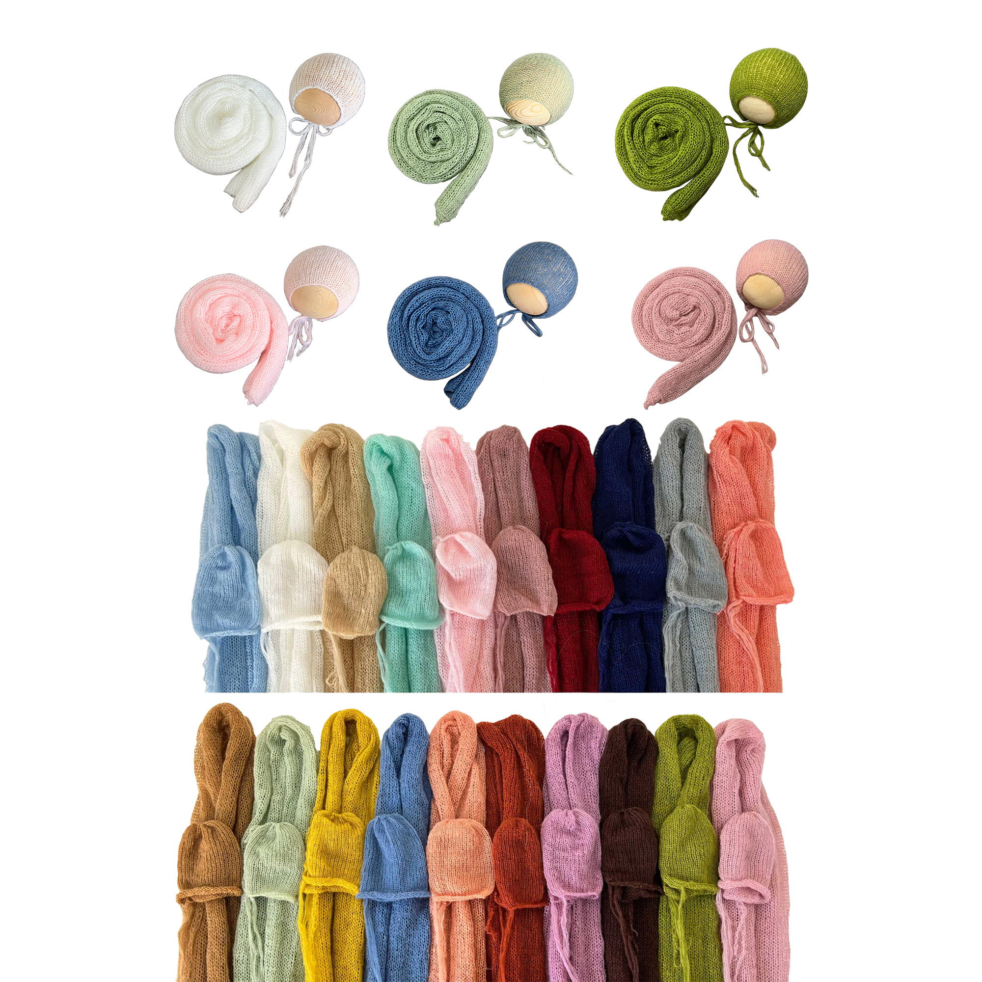Don&amp;Judy Stretch Newborn Photography Props Wrap with Hat Set Soft Hand Knit Mohair Baby Infant Photo Shoot Background 2PCS Sets