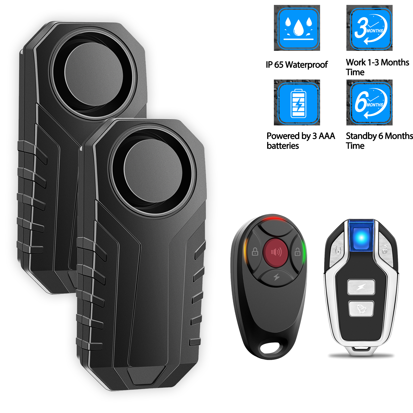 Vehicle Alarm Anti-Theft Protection Detector Alert 113dB Protect Valuables 7 Level Sensitivity Rechargeable Bicycle Alarm System