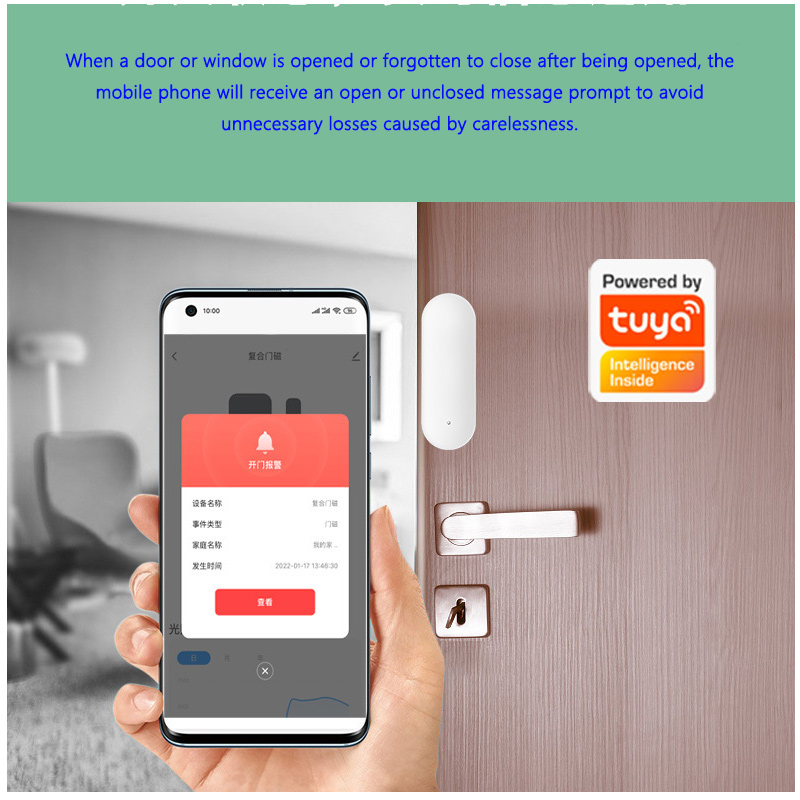 Door Magnetic Light Composite Sensor Low Power Reminder APP Control Quick Alarm Graffiti WiFi Smart Door and Window Detector