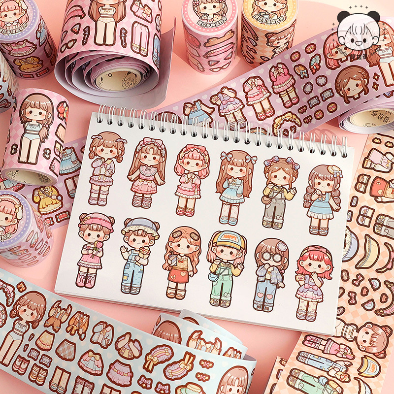 Kawaii changing tape girl princess dressing changing stickers no cutting die cutting ledger Stationery stickers