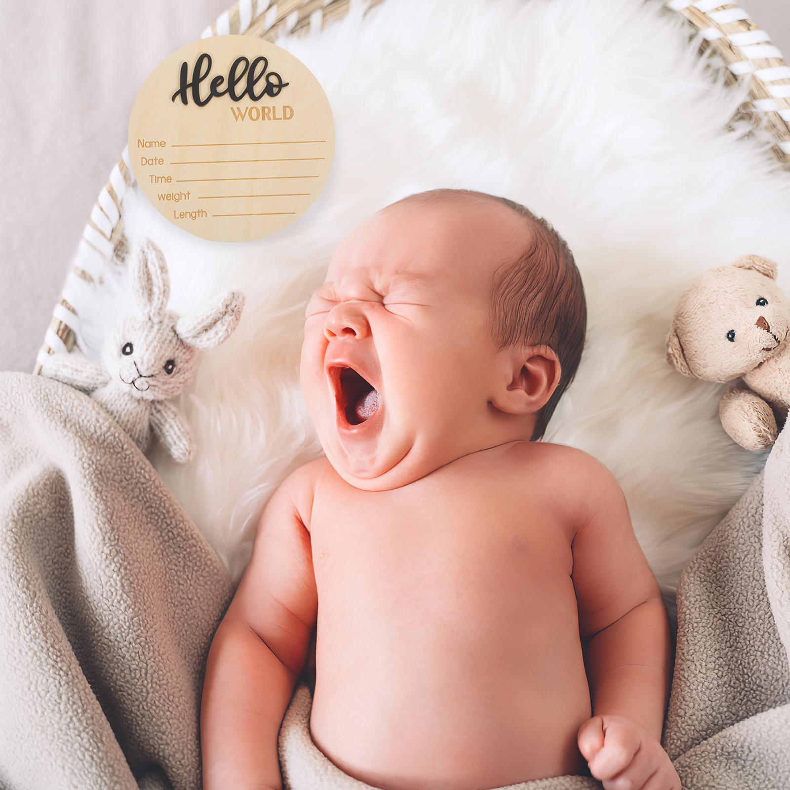 Wooden Birth Sign Round Shape Newborn Name Weight Info Hospital Prop Newborn Birth Announcement Sign Infant Memorabilia