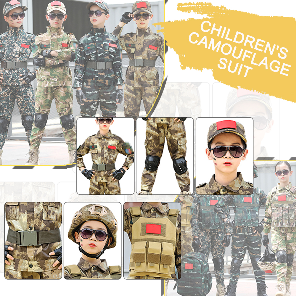 Tactical Airsoft Children's Camouflage Suit 6 Packs Kids Top Pants Hat Belt Helmet Vest Birthday Gifts for Boy Hunting Equipment
