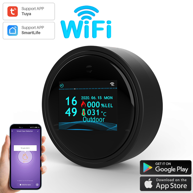Wifi Natural Gas Sensor Tuya Smart Alarm Gas Leakage Detector Fire Security Digital LCD Temperature Display for Home Kitchen