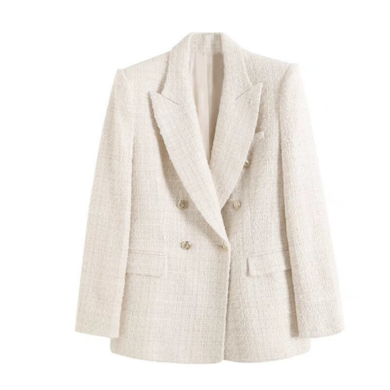 Women&#039;s 2025 Early Fall New White Temperament Double-breasted Lapel Long-sleeved Casual Suit Jacket