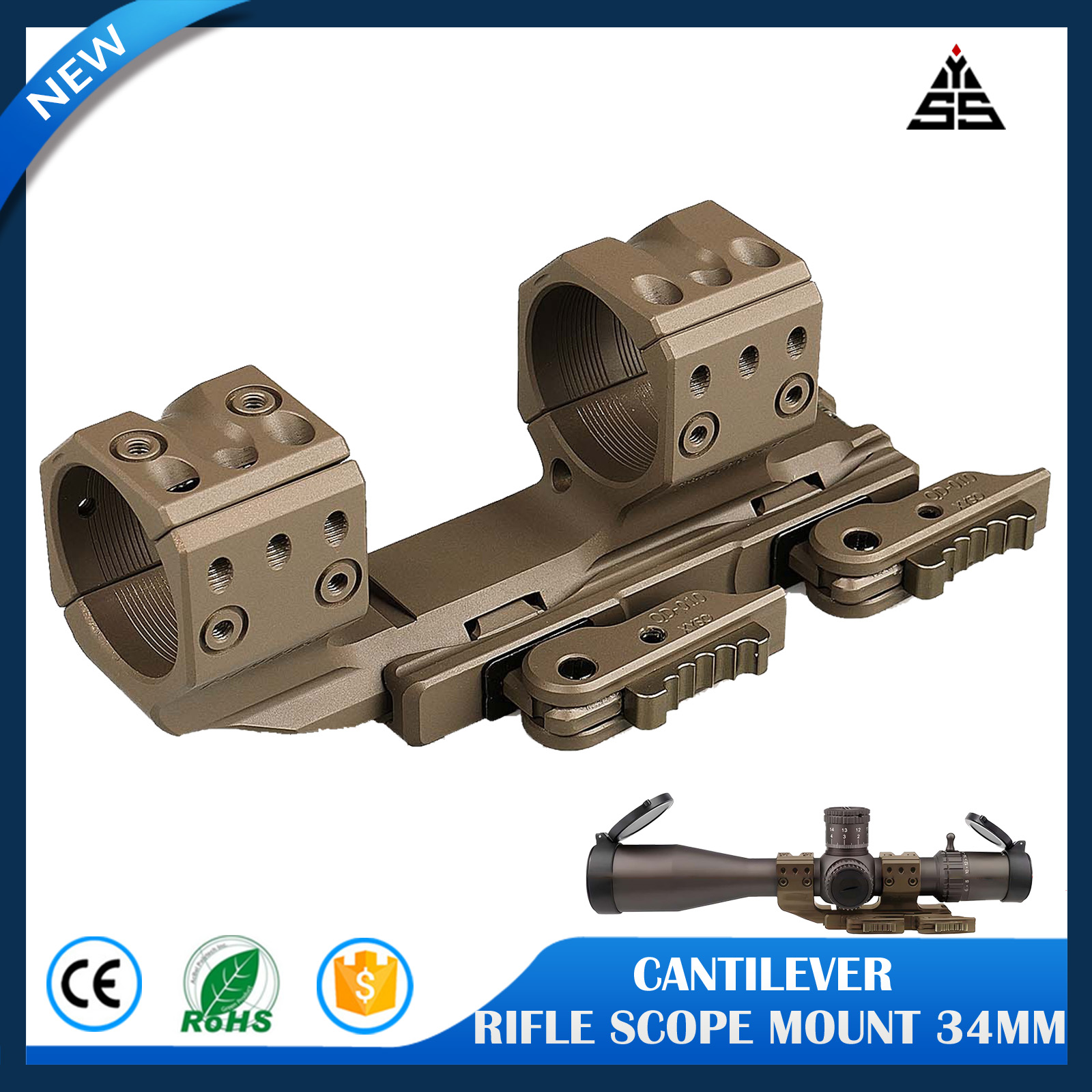 Rifle Scope Mounts QDP-4616 Cantilever Scope Mount 34mm/30mm 1.50" Height for Scope Accessories with Wedge Level Key tool