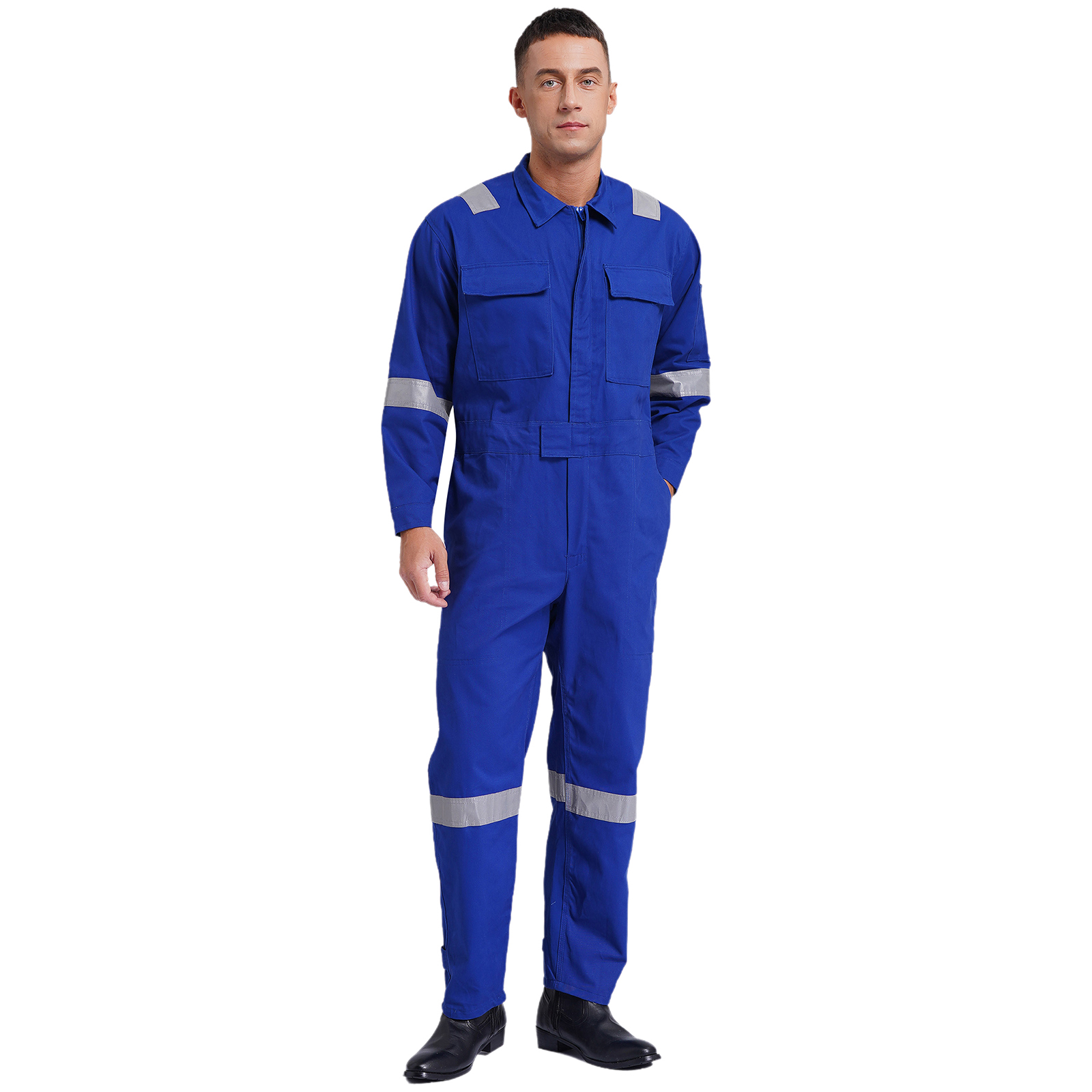 Mens Adult Unisex 100% Cotton Work Wear Overalls Reflective Strips Multi-pocket Jumpsuit Dustproof Dungarees Workshop Coveralls