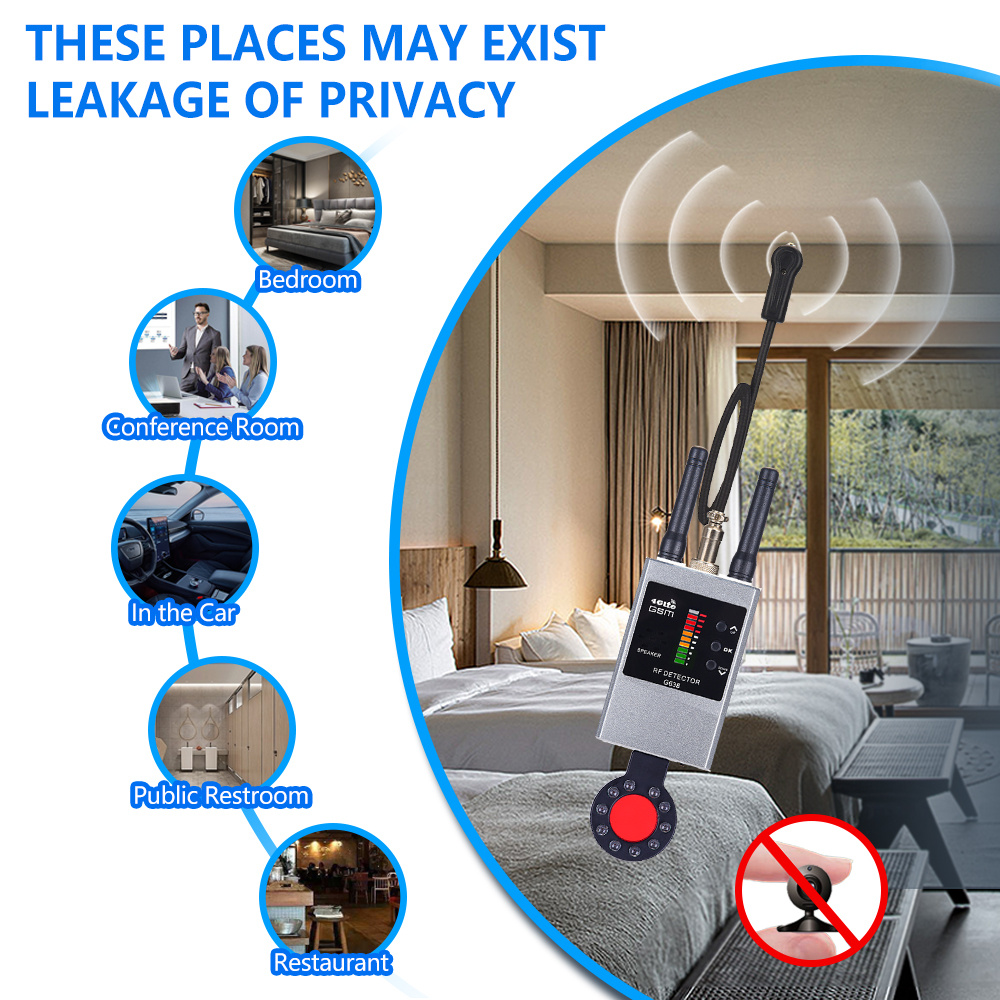 Professional Radio Wireless RF Signal Detector Bug GSM GPS Tracker Camera Finder Camera IR Scanning AI Standby Automatic Detects