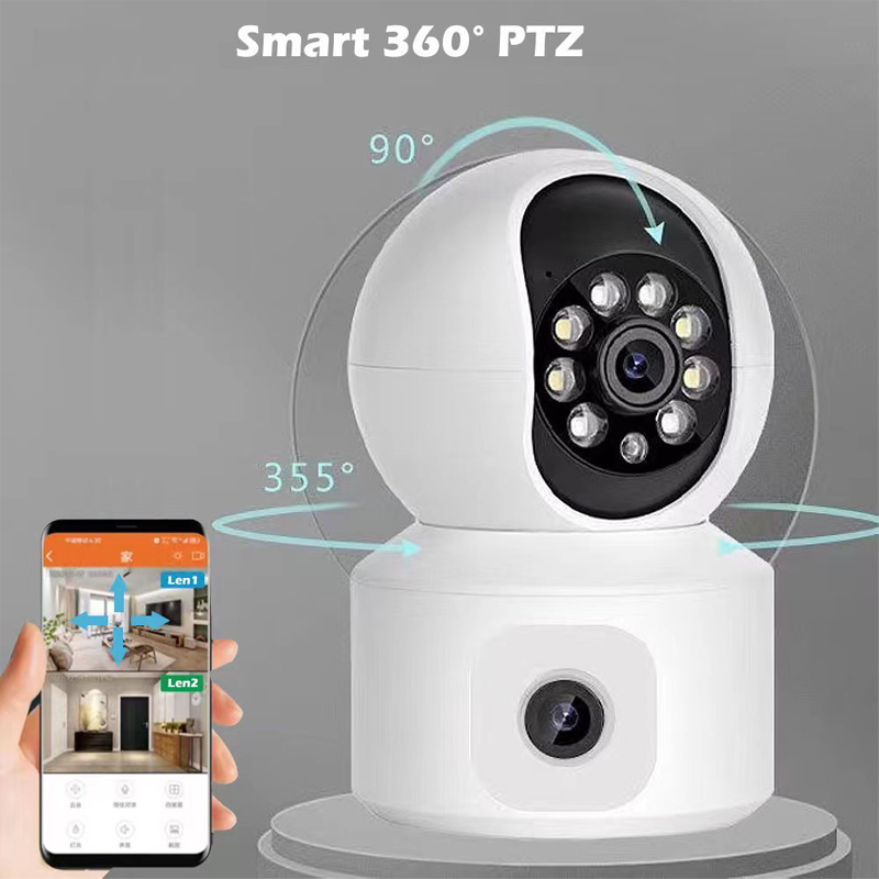 Mobile Remote Monitor Dual Lens Dual Screen 4MP PTZ WiFi Camera Automatic Tracking Two Way Audio Intercom Motion Detect Alarm