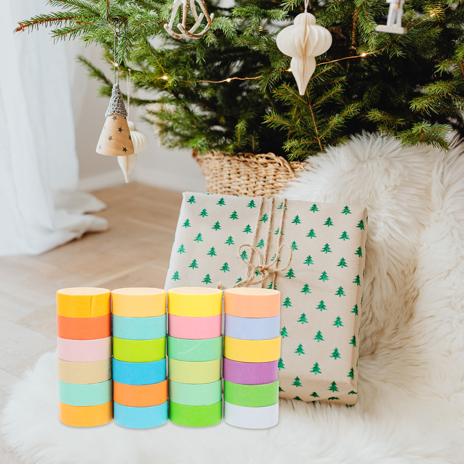 24 Rolls Solid Color Washi Tape Decorative Craft Tapes Adhesive Whisper Paper Colorful Basic Colored
