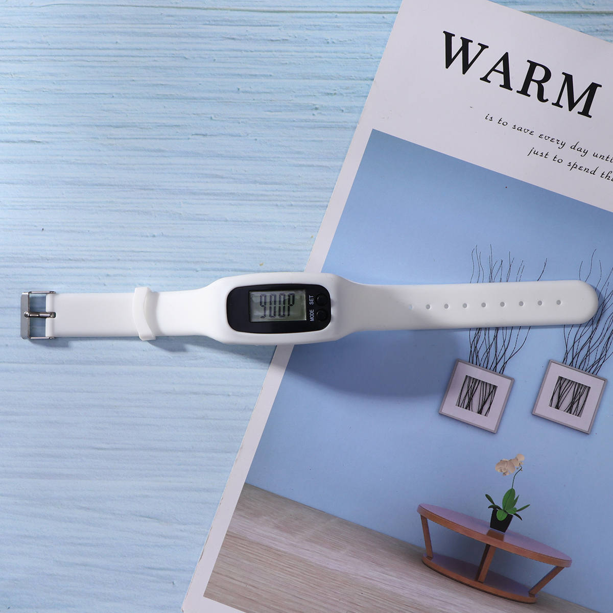 1pc Smart Pedometer Watch Silicone Sports Band Running Walking Steps Counter For Hiking Camping Detachable Core Men Women White