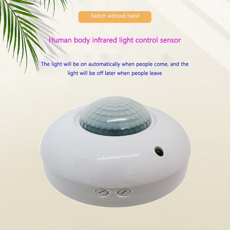 220V Circular Ceiling Human Infrared PIR Motion Sensor 360 ° Intelligent Induction Light Control Switch Adjustable Delay