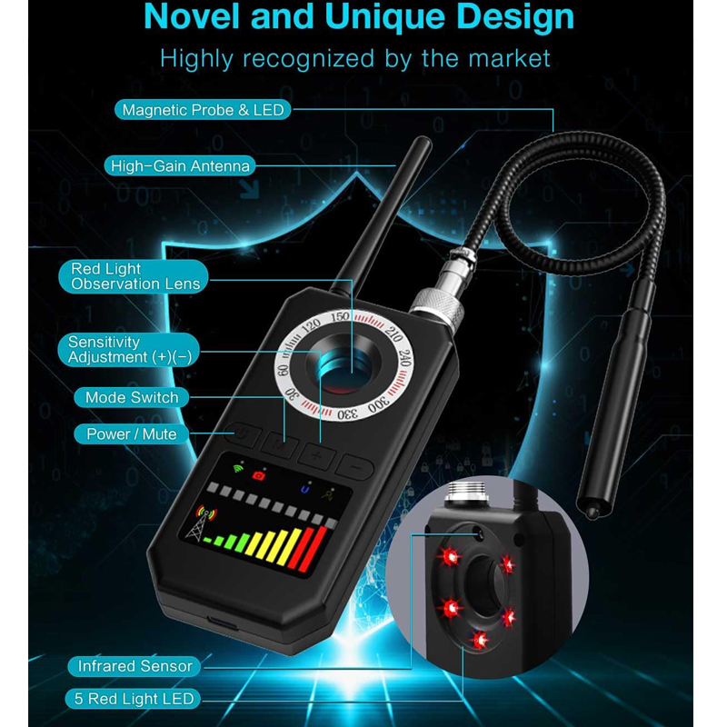 Anti-Surveillance Wiretap Detector Hidden Camera GPS Detector Infrared Night Vision Magnetic Probe Wireless Bug Spy Device Find