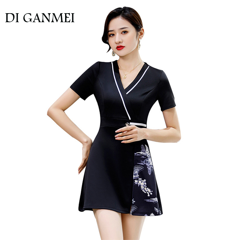 Beauty Salon Uniforms Beautician Work Clothes Sauna Massage Technician Black Robe Overalls New High-End Antique Slimming Dress