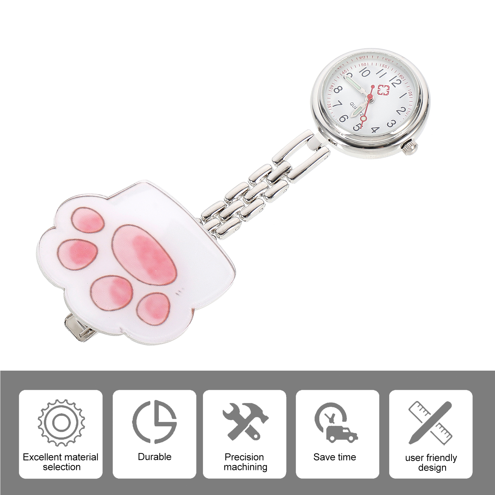 Cute Cat Paw Pocket Watch For Nurses Doctors Cartoon Stainless Steel Chest Watches Exam Gift Pink Large Clear Dial Accurate