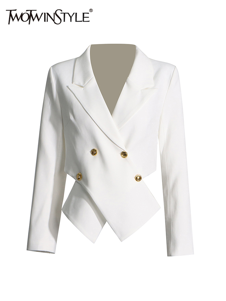 TWOTWINSTYLE Colorblock Spliced Button Minimalist Blazers For Women Notched Collar Long Sleeve Short Coat Female Fashion Style
