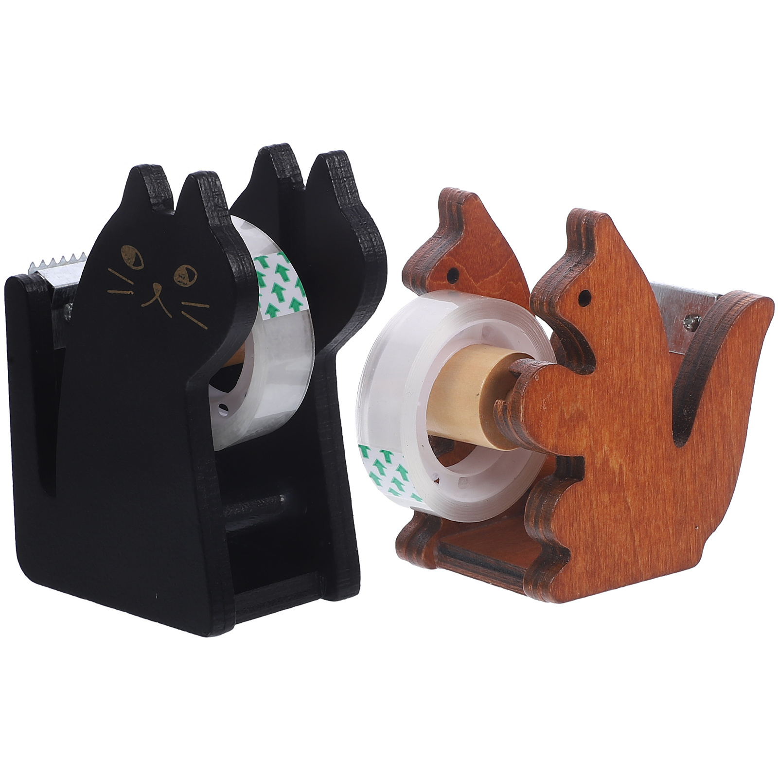 2pcs Cartoon Animal Dispenser Non-Skid Wooden Cutter Holder For Home Office School Convenient Desktop Washi Tape Stand